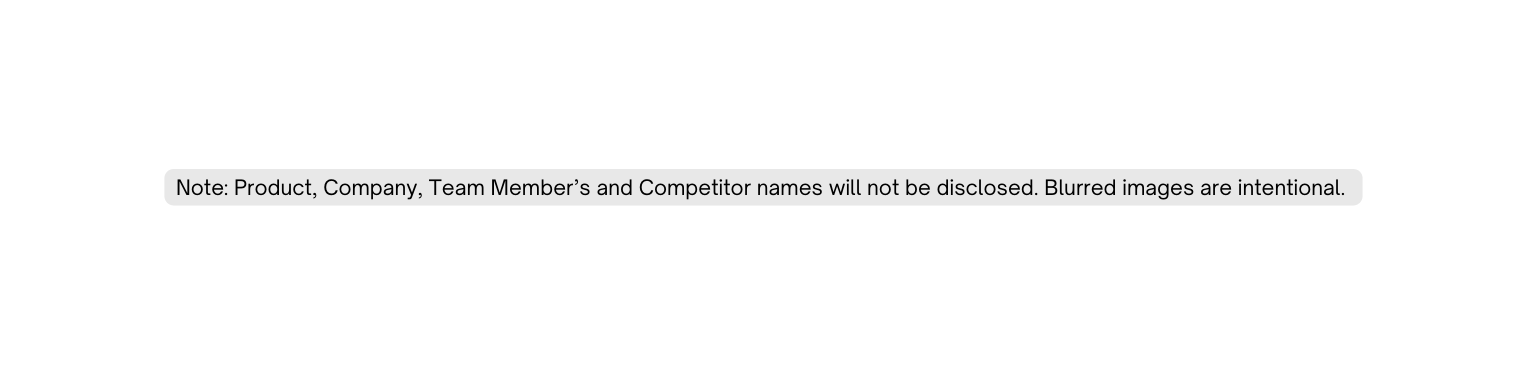 Note Product Company Team Member s and Competitor names will not be disclosed Blurred images are intentional